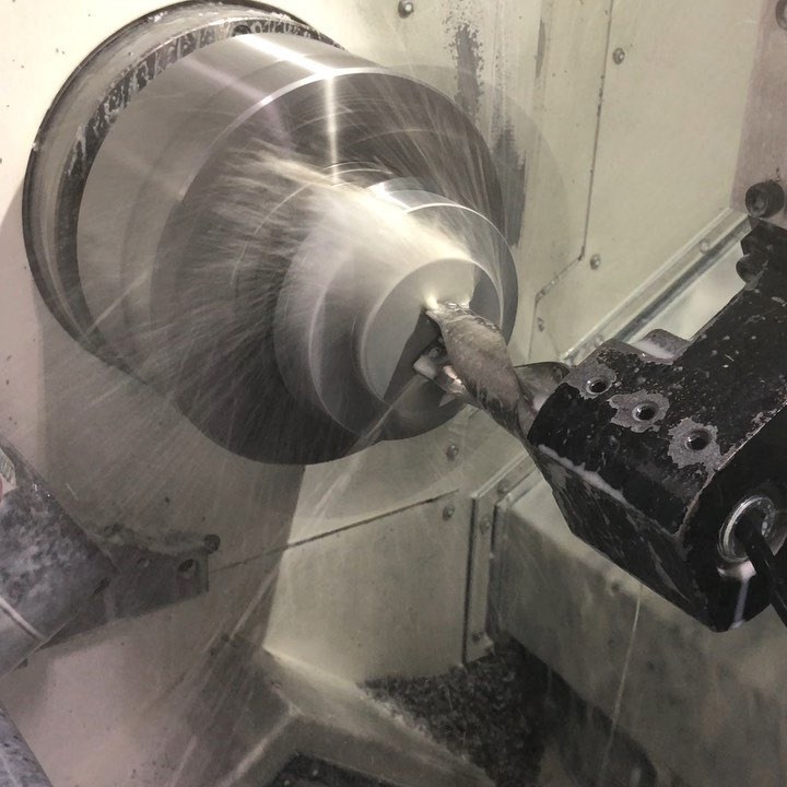 Why we love indexable drills on our lathes. Drilling and boring 5” dia. A36.  @mazak…